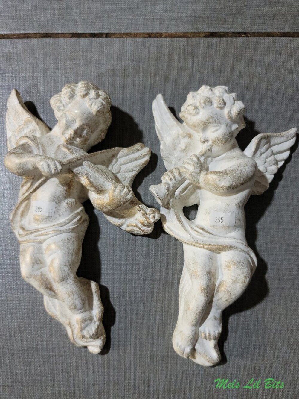 Vintage 10” Shabby Chic Chalk Ware Plaster Cherubs Wall Plaques -Set Of 2